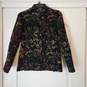 Vintage Floral Blazer Jacket Womens Medium Black Dark Romantic Velvet Whimsigoth